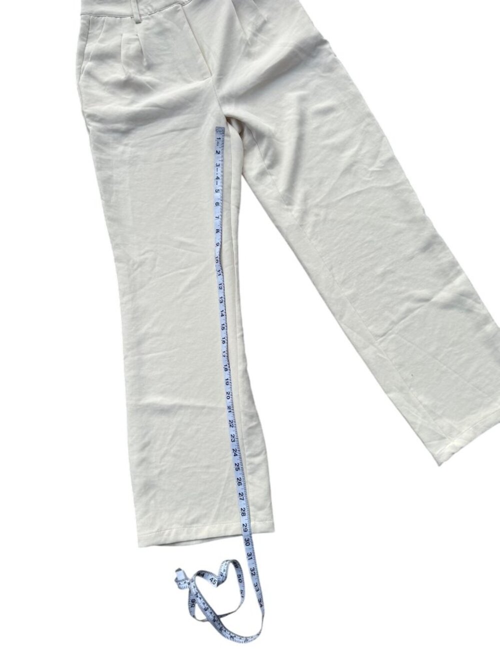 Forever 21 Womens Cream Wide Leg Mid-Rise Pants Size M Lightweight - Picture 7 of 8